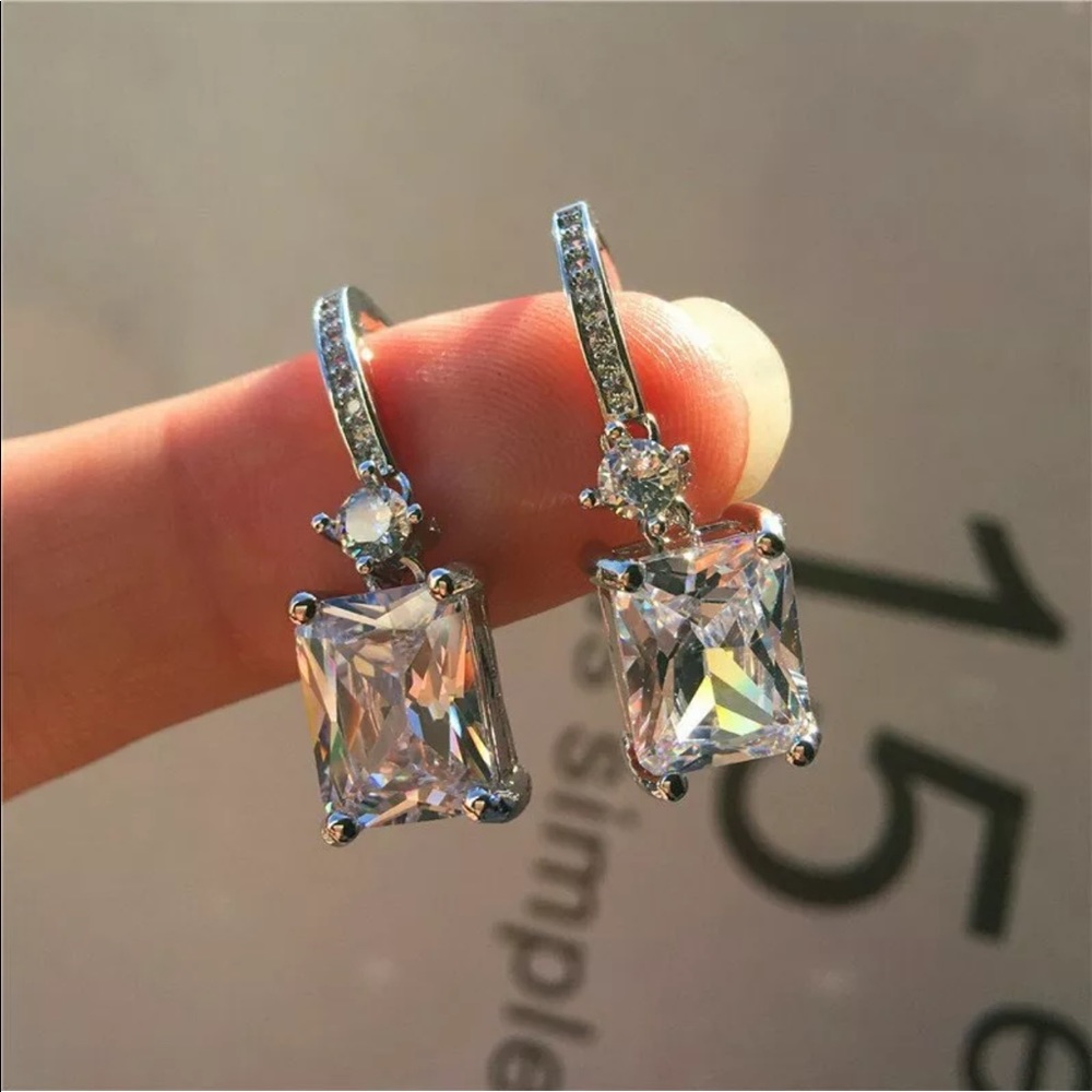 New Cushion Cut Cubic Zircon Dangle Earrings Cryst